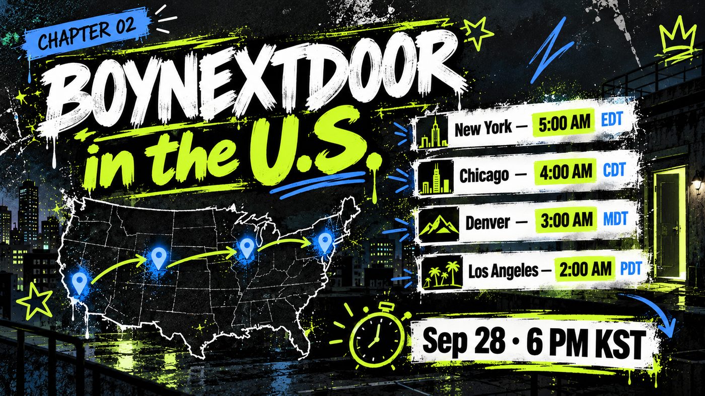 BOYNEXTDOOR HOME: DELUXE US release times on September 28 — New York 5 AM EDT, Chicago 4 AM CDT, Denver 3 AM MDT, Los Angeles 2 AM PDT (from 6 PM KST).